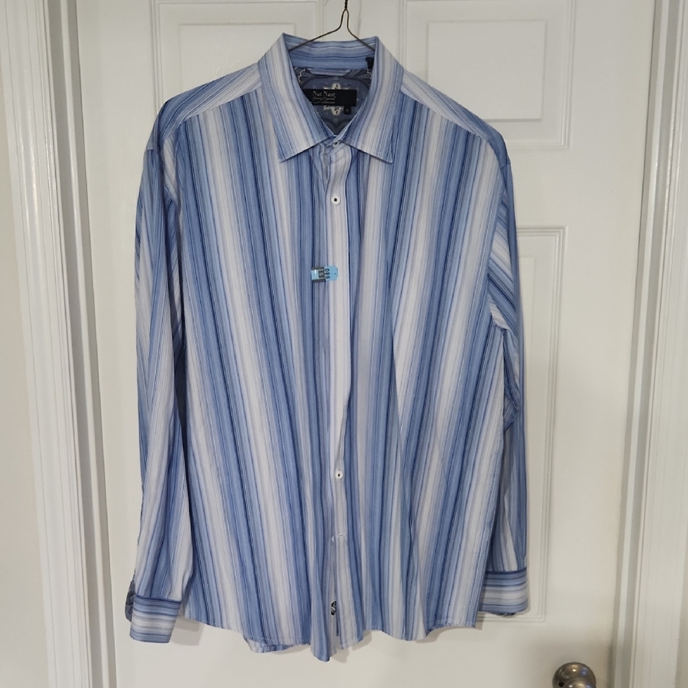 Nat Nast Men's Blue and White Striped Shirt